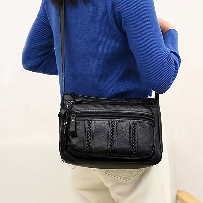 1pc Men's New Fashion Shoulder Crossbody Bag, Soft PU Leather Large Capacity Shoulder Bag  Zipper Direction Random