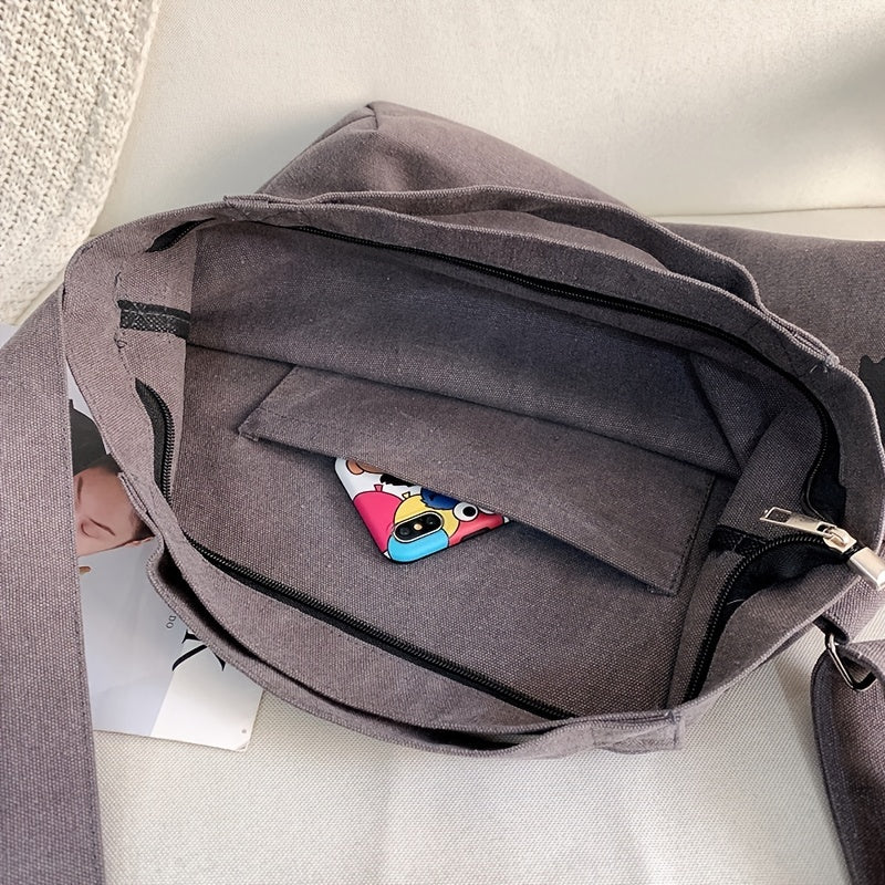 Casual Letter Shoulder Bags, Solid Color Canvas Handbag, Fashion Large Capacity Crossbody Bag Tote