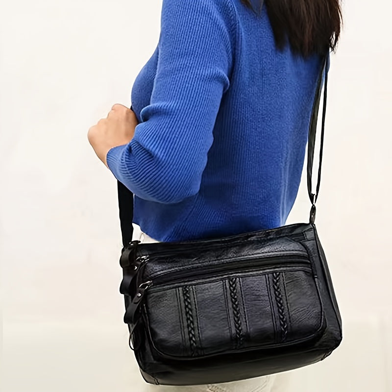 1pc Men's New Fashion Shoulder Crossbody Bag, Soft PU Leather Large Capacity Shoulder Bag  Zipper Direction Random