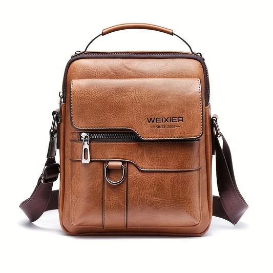 Men's PU Leather Crossbody Bag Vertical Trendy Multifunctional Shoulder Bag Briefcase Casual Travel Messenger Bag